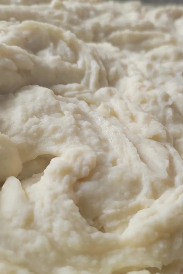 Creamy mashed potatoes up close