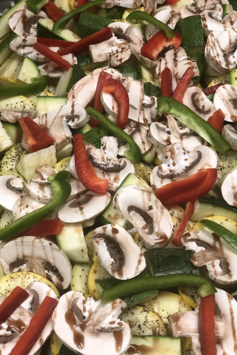 Roasted vegetable medley with mushrooms, zucchini, and peppers